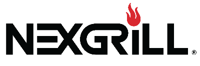 NexGrill logo with black text and a red flame on a white background