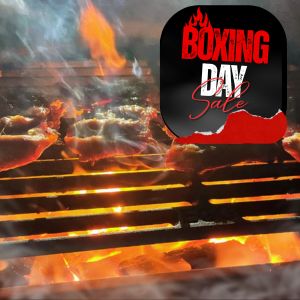 Grill with flames and 'Boxing Day Sale' text overlay