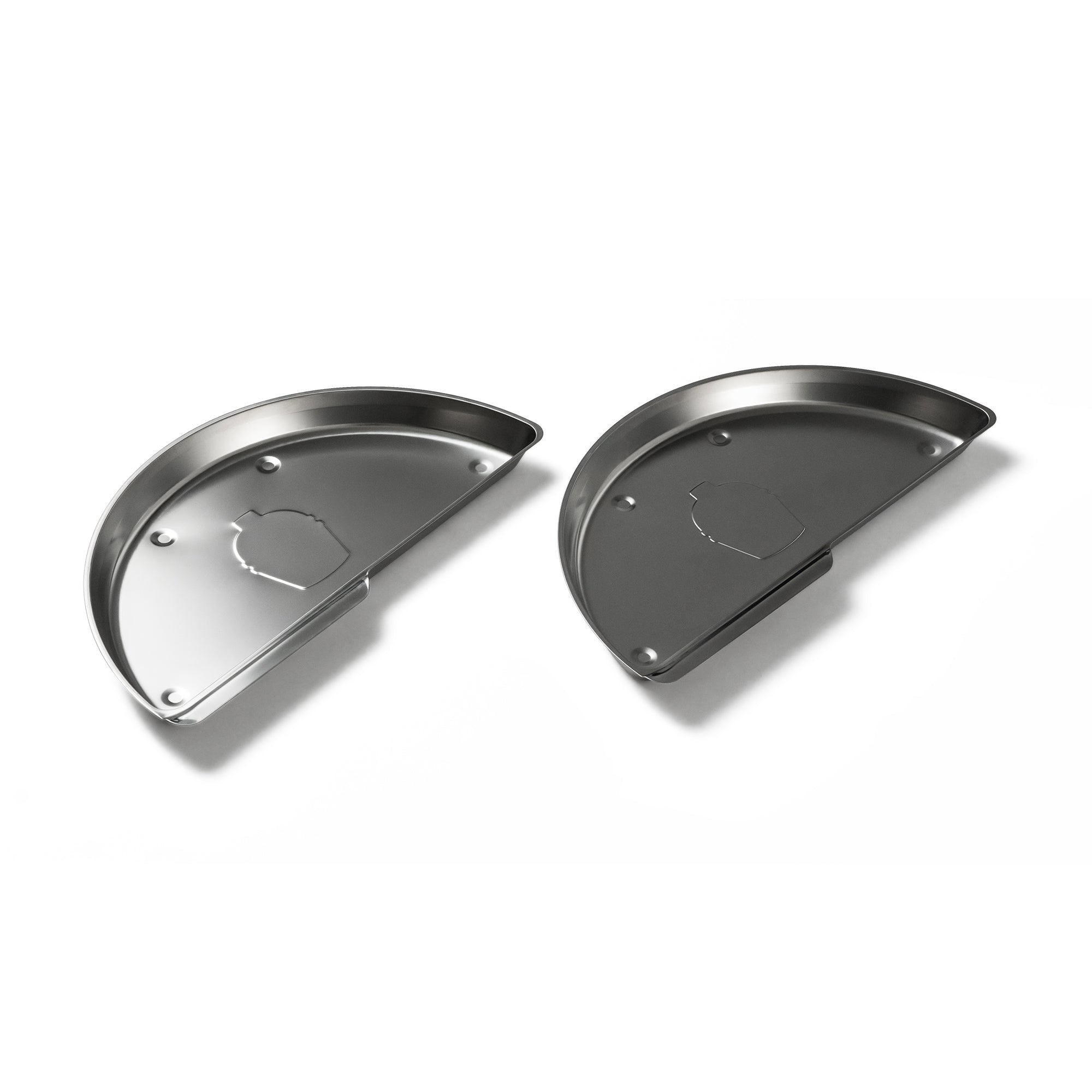 Two metallic half-circle components on a white background