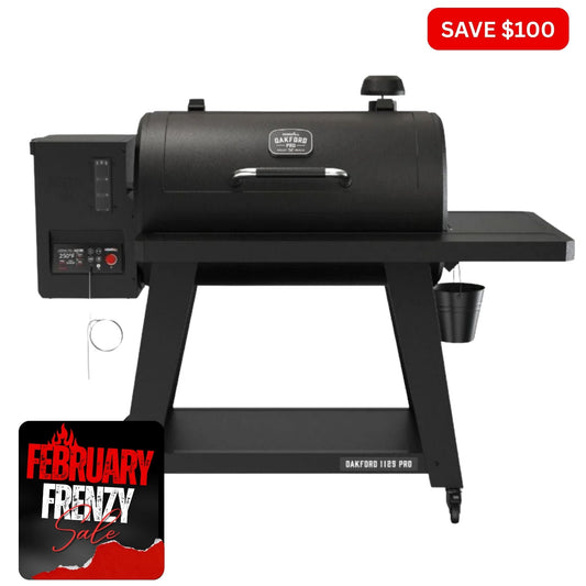 Black barbecue grill with promotional text on a white background