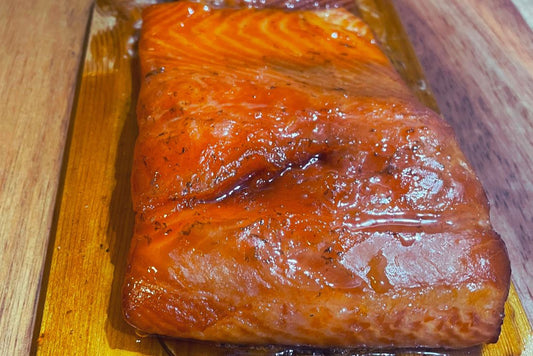 Brined & Manuka Smoked Salmon on Cedar - Honey, Soy, Maple & Tamarind Glaze - Smoked Bbq Co