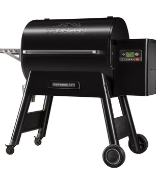 Black Traeger grill on a white background