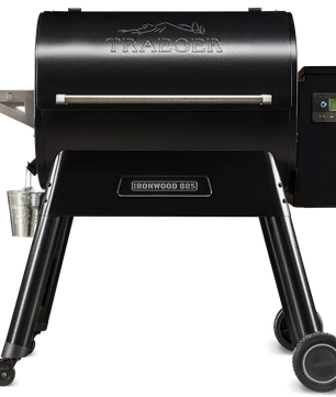 Black Traeger grill on a white background
