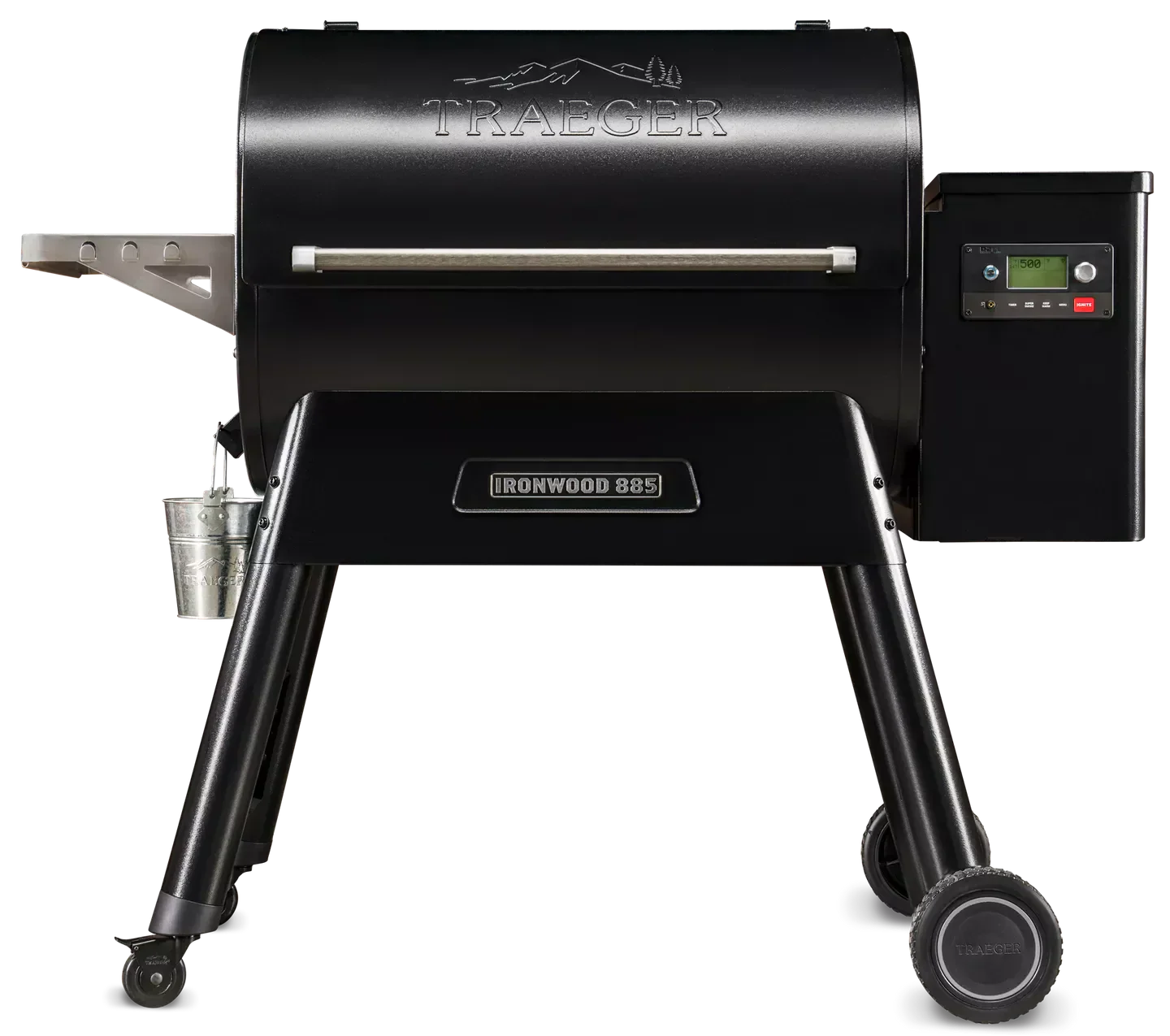 Black Traeger grill on a white background
