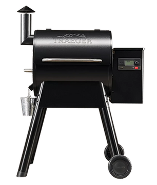 Black Traeger grill on a white background