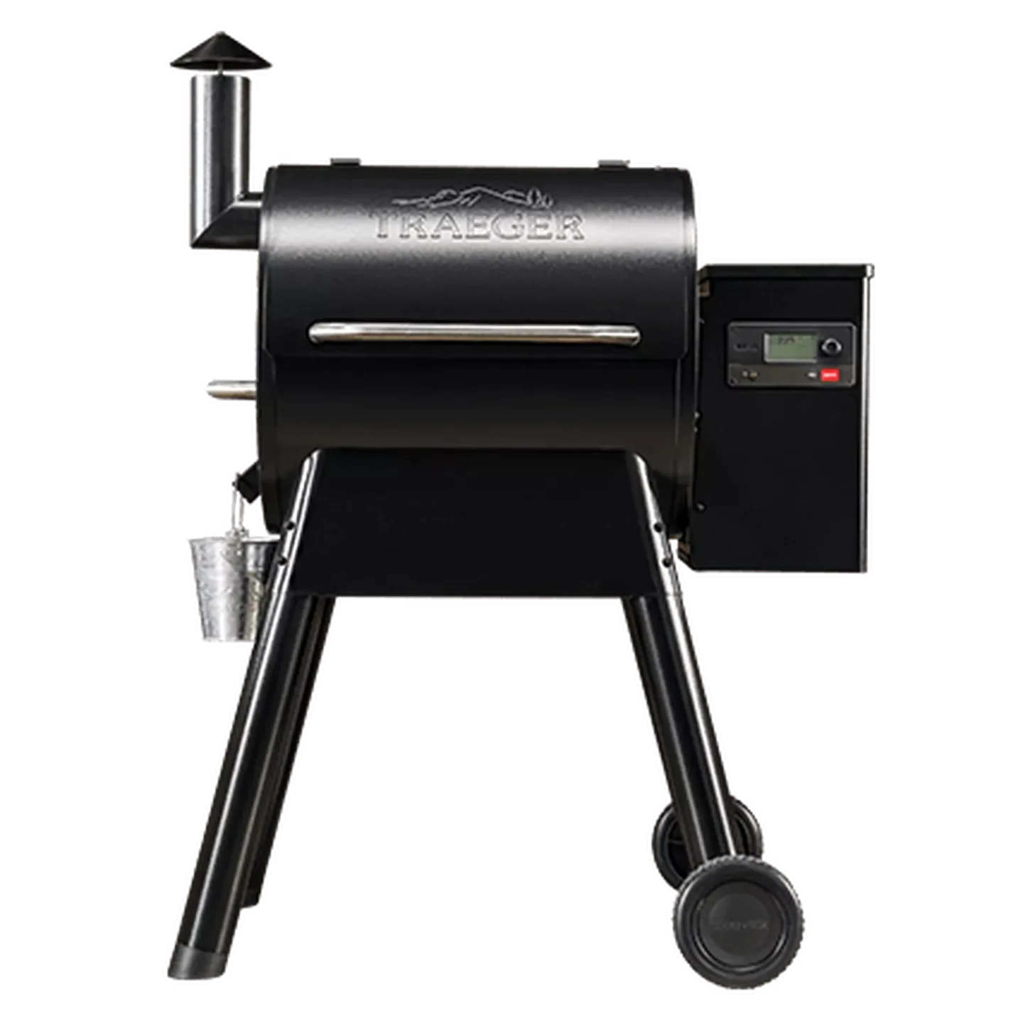 Black Traeger grill on a white background