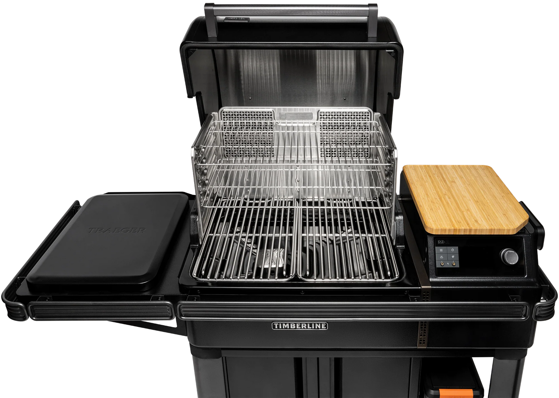 Portable grill with multiple cooking surfaces on a white background