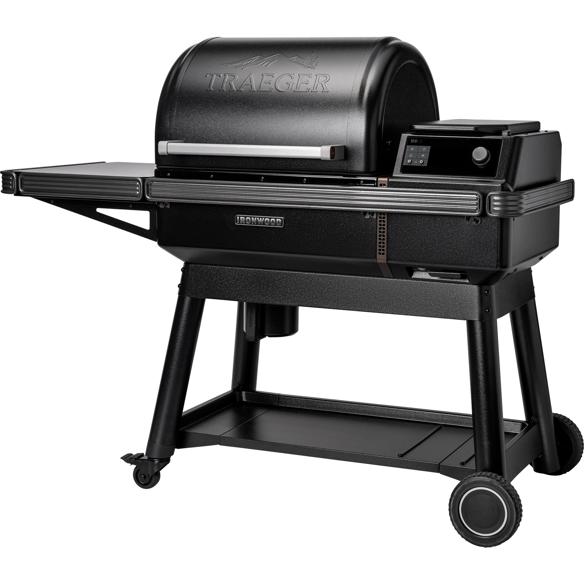 Black Traeger grill on a white background