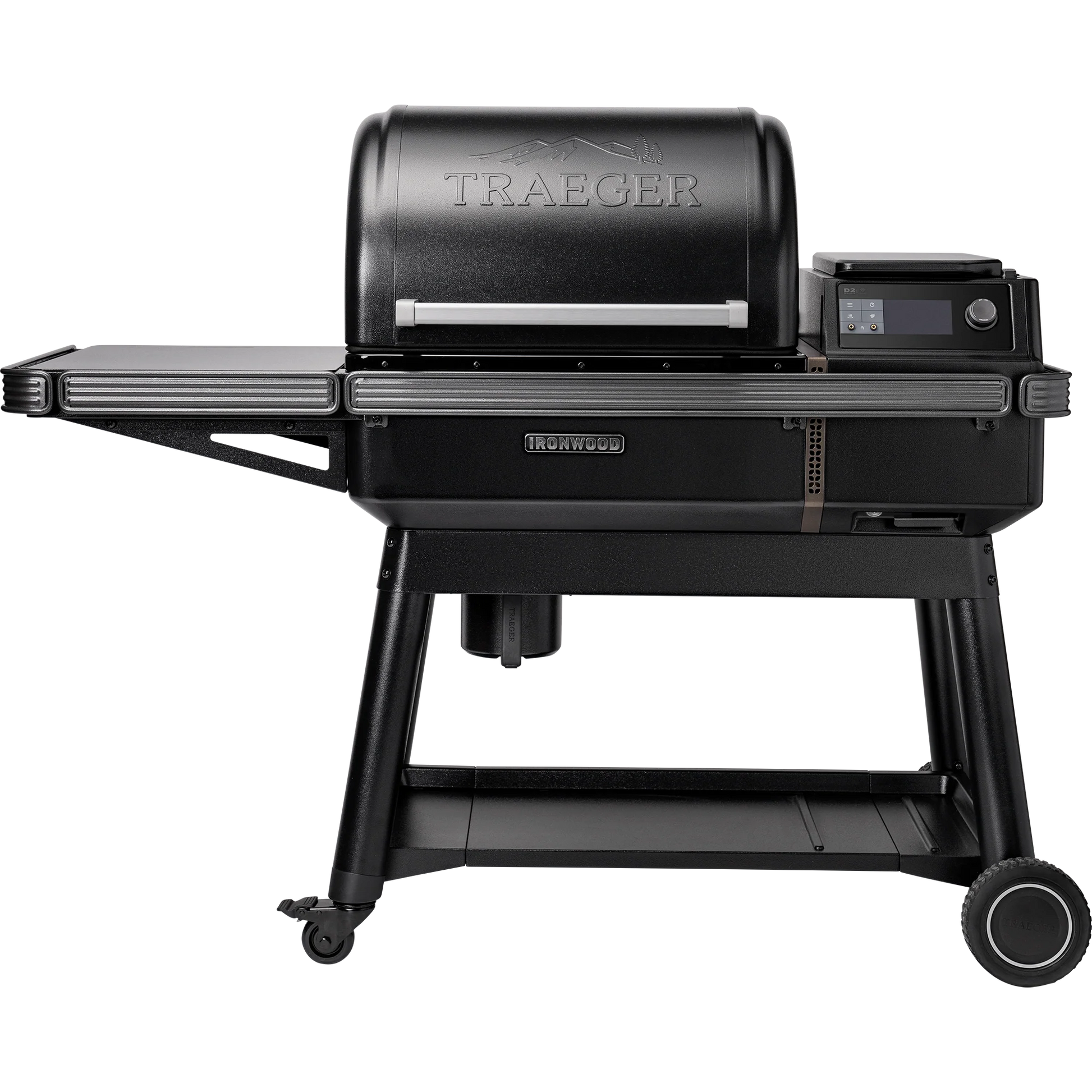 Black Traeger grill on a white background