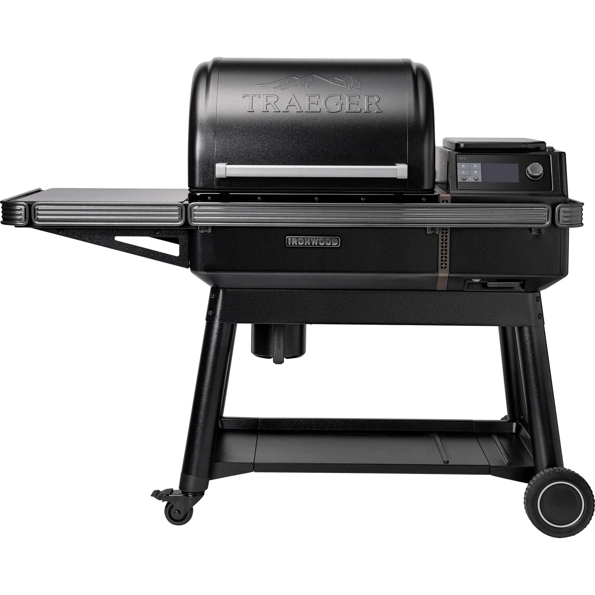 Black Traeger grill on a white background
