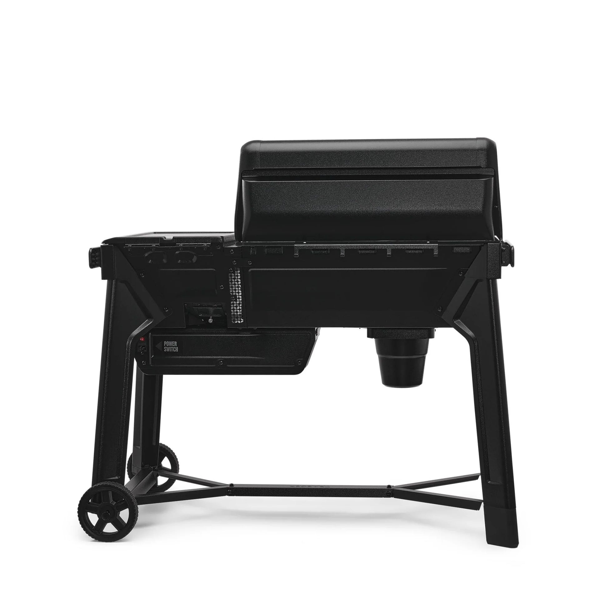 Black portable grill on a white background
