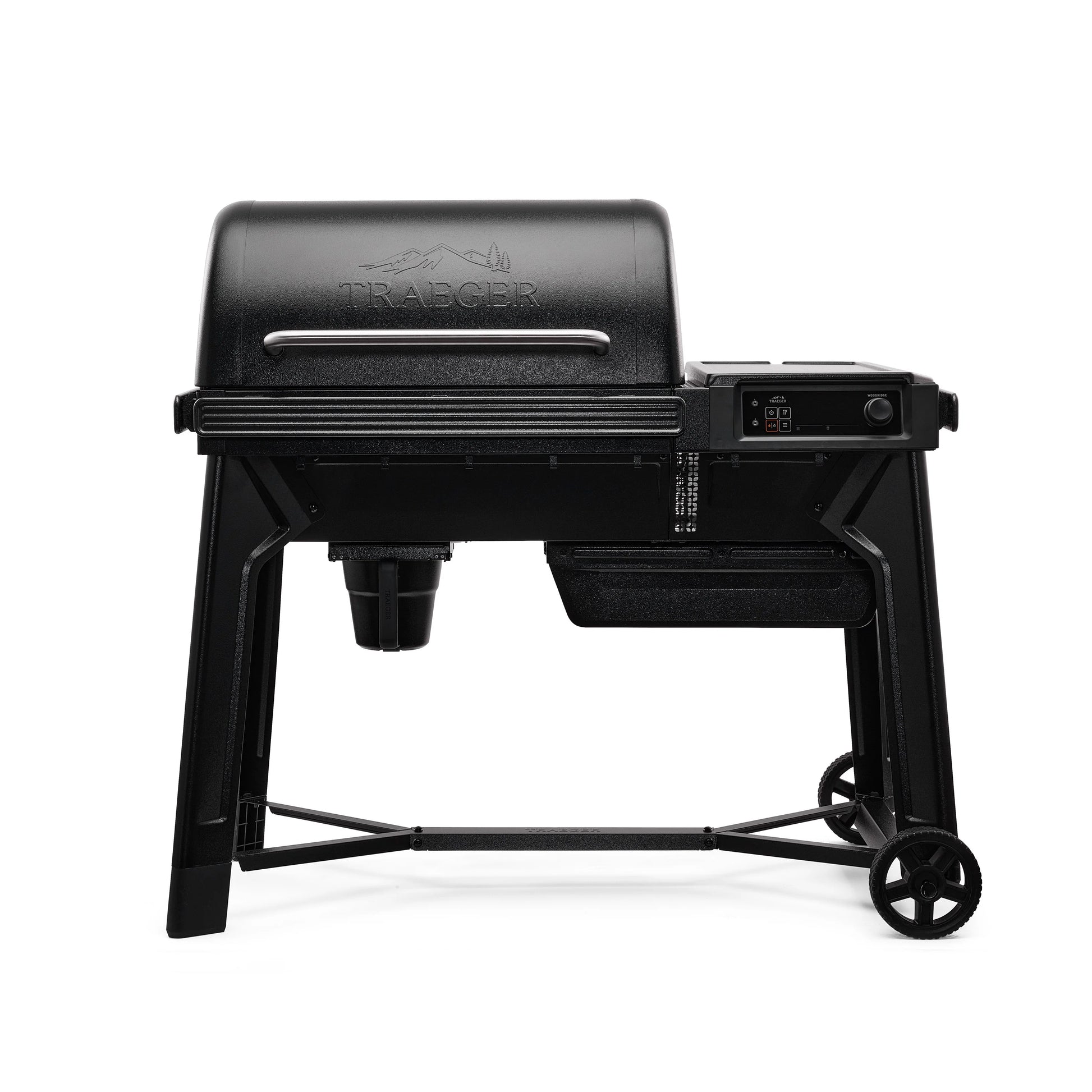 Black Traeger grill on a white background