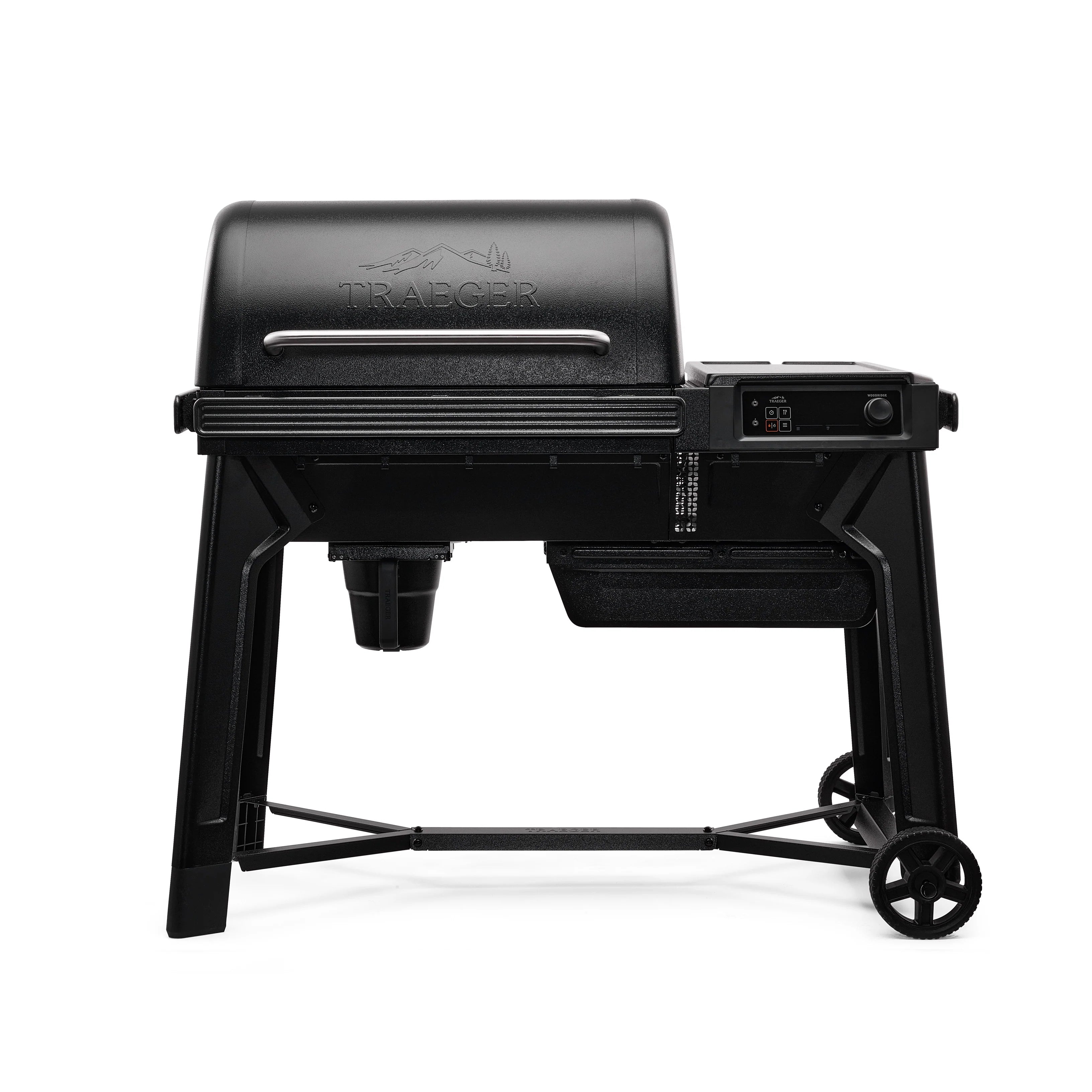 Black Traeger grill on a white background