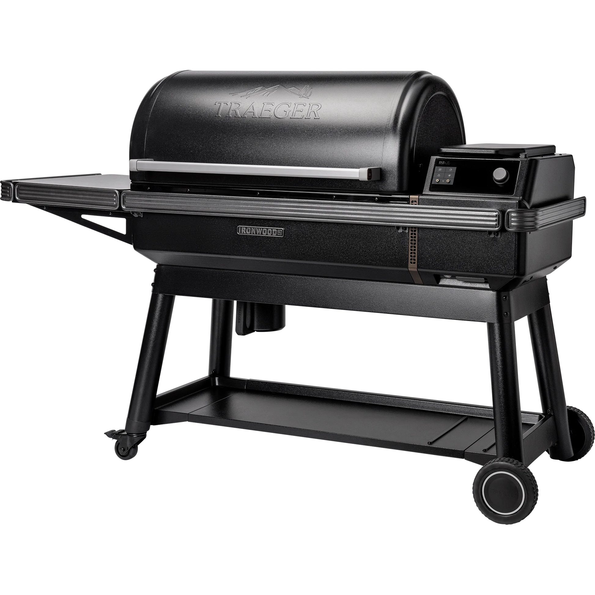 Black Traeger grill on a white background