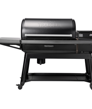 Black Traeger grill on a white background