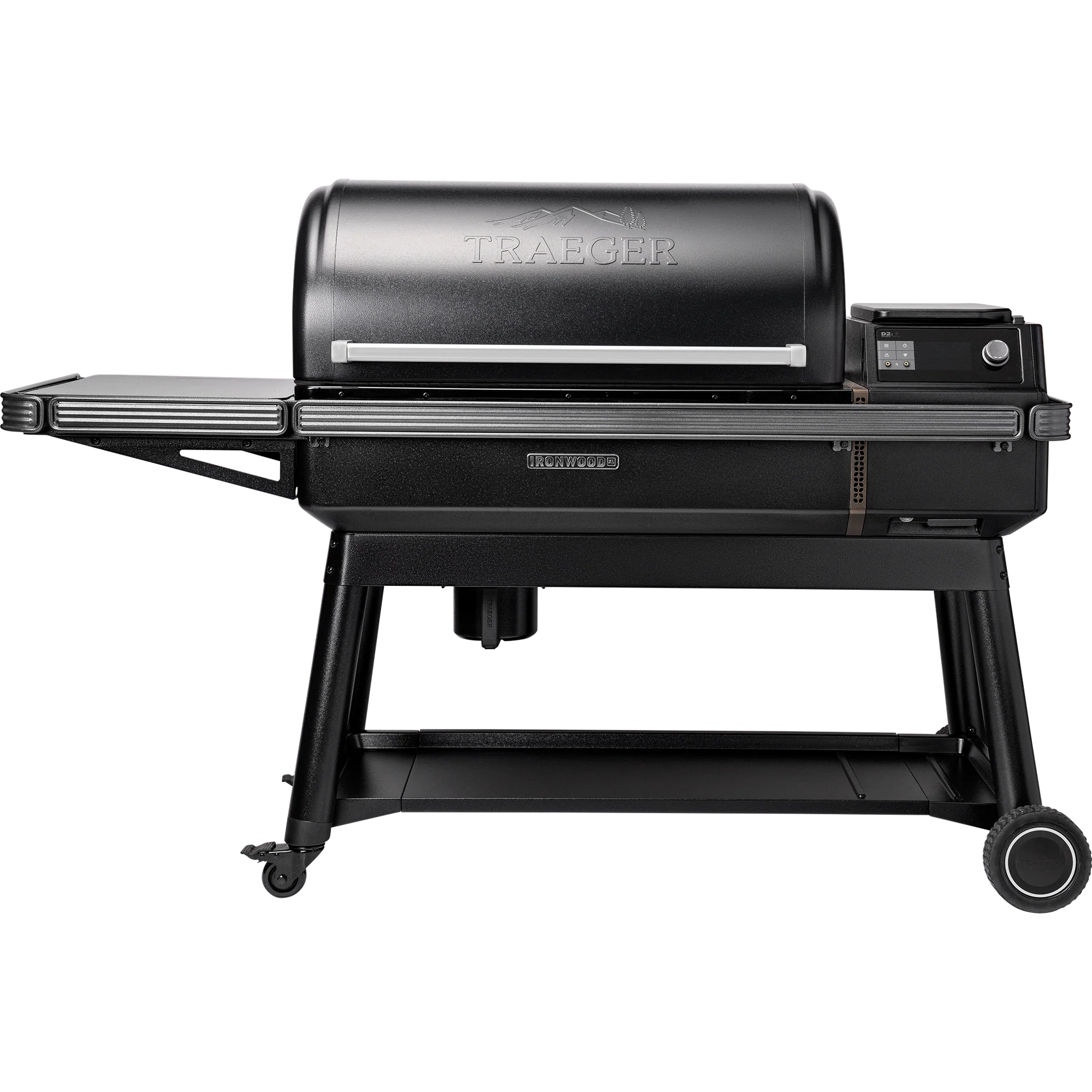 Black Traeger grill on a white background