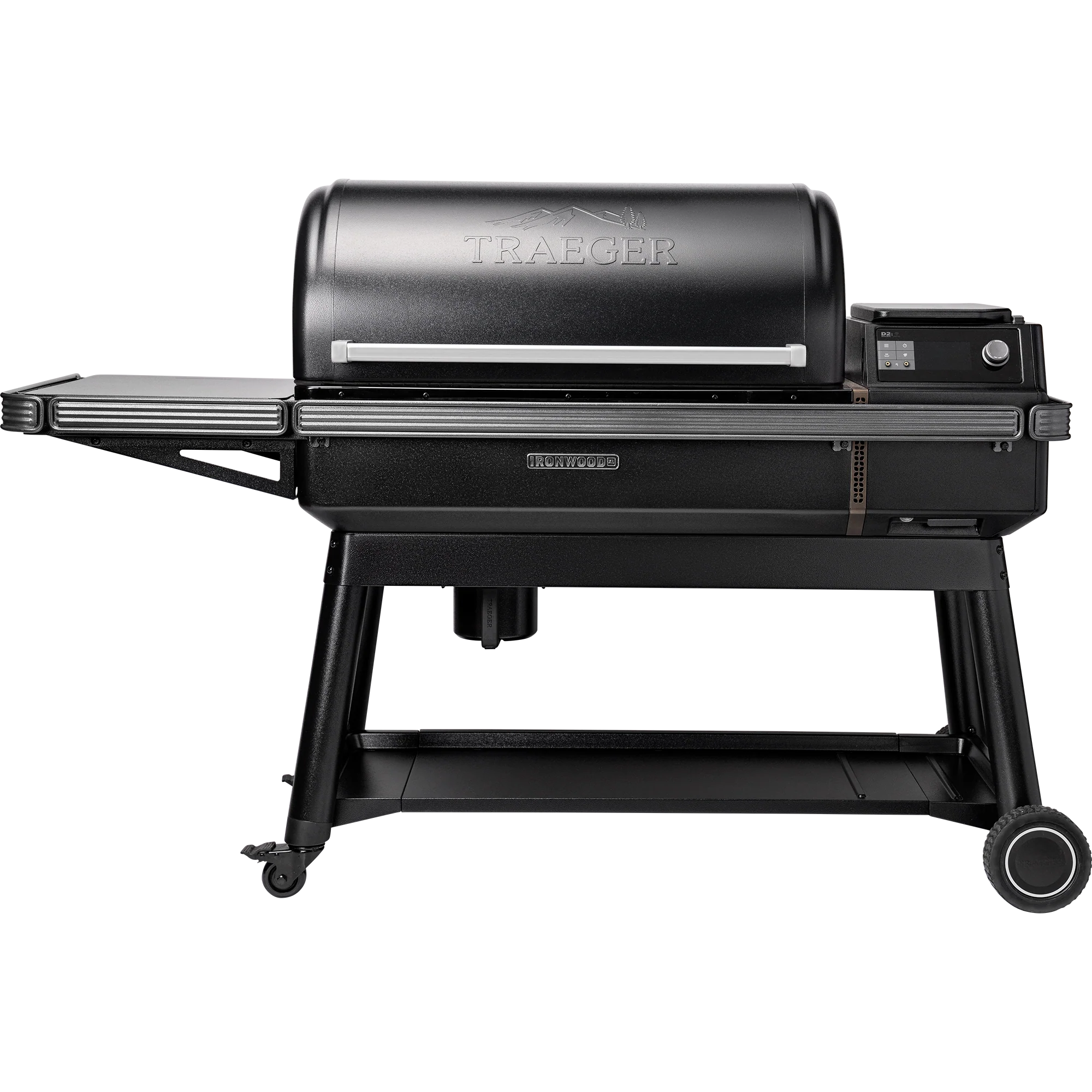 Black Traeger grill on a white background