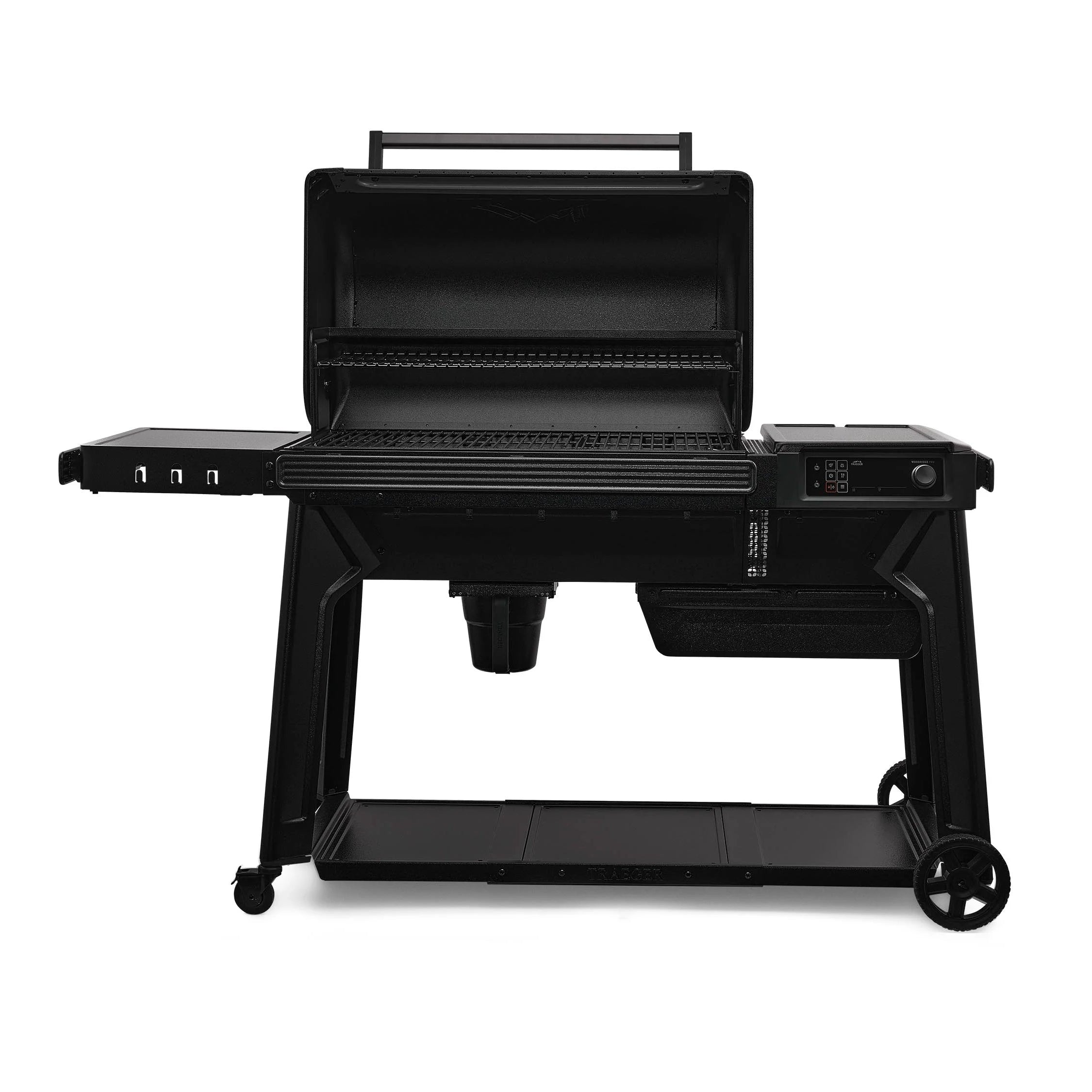 Black portable grill on a white background