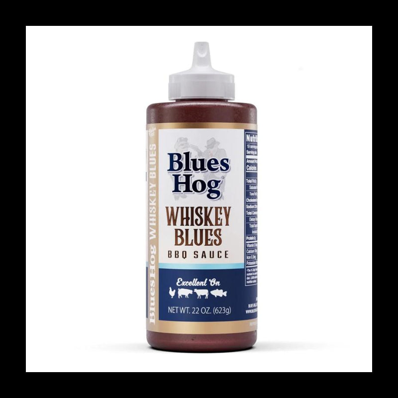A 22 oz squeeze bottle of Blues Hog Whiskey Blues BBQ Sauce on a clean white background.