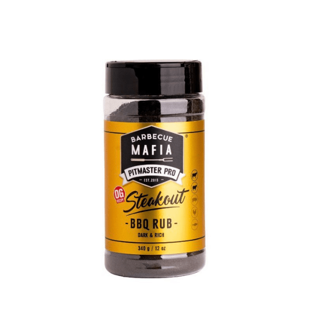 Jar of Barbecue Mafia Steakout BBQ Rub on a white background