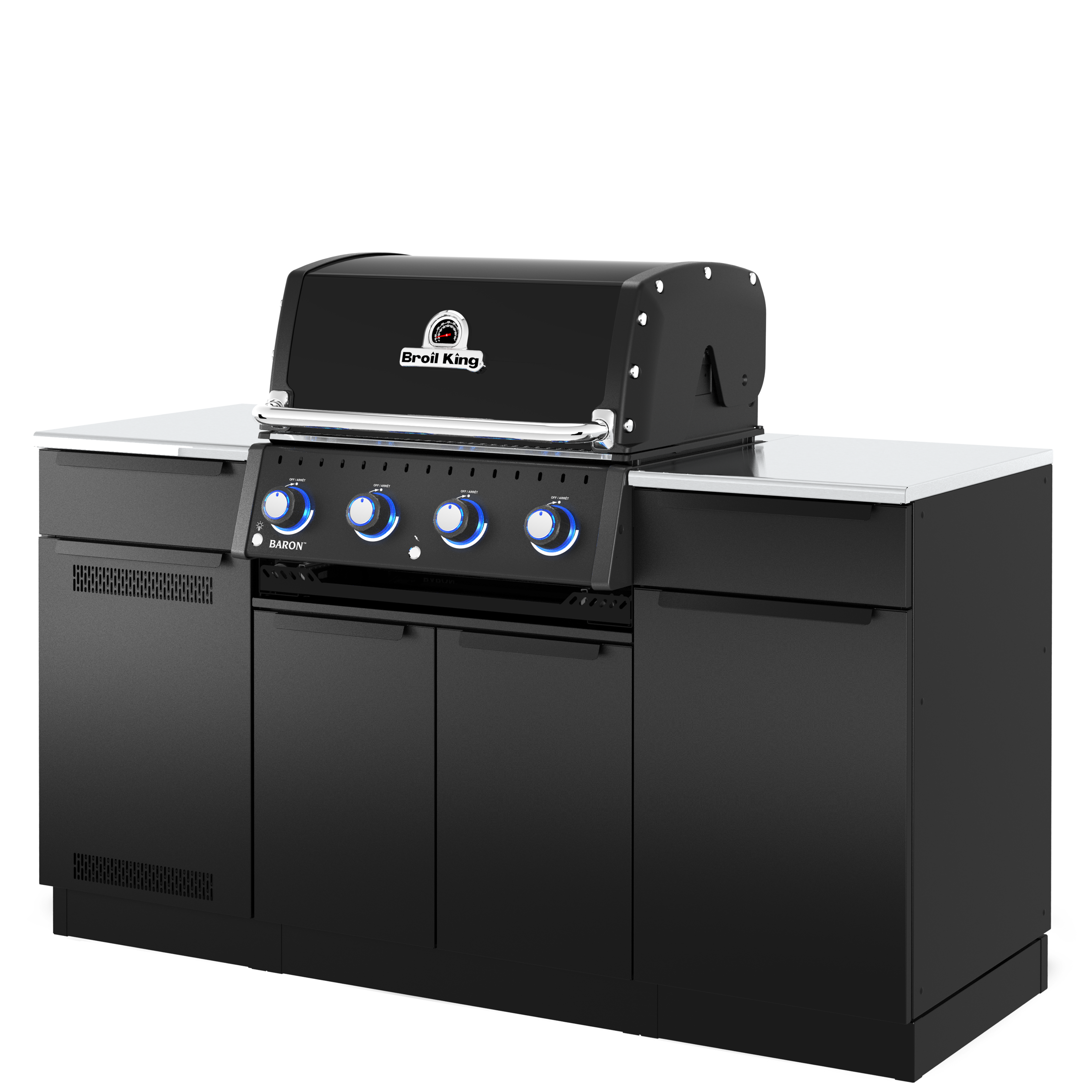 Black outdoor grill with brand logo on a white background