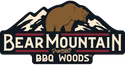 Logo of Bear Mountain BBQ Woods with a bear and mountain design.