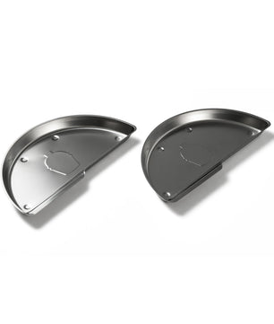 Two metallic half-circle components on a white background