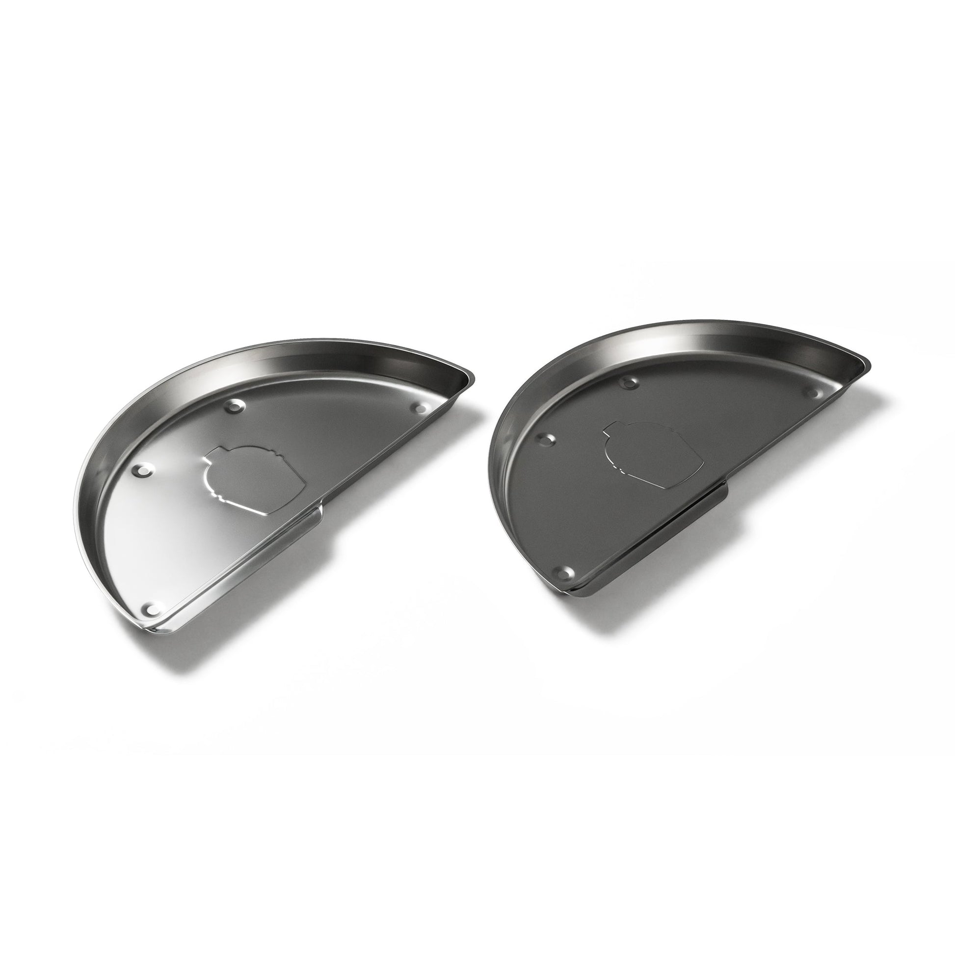 Two metallic half-circle components on a white background