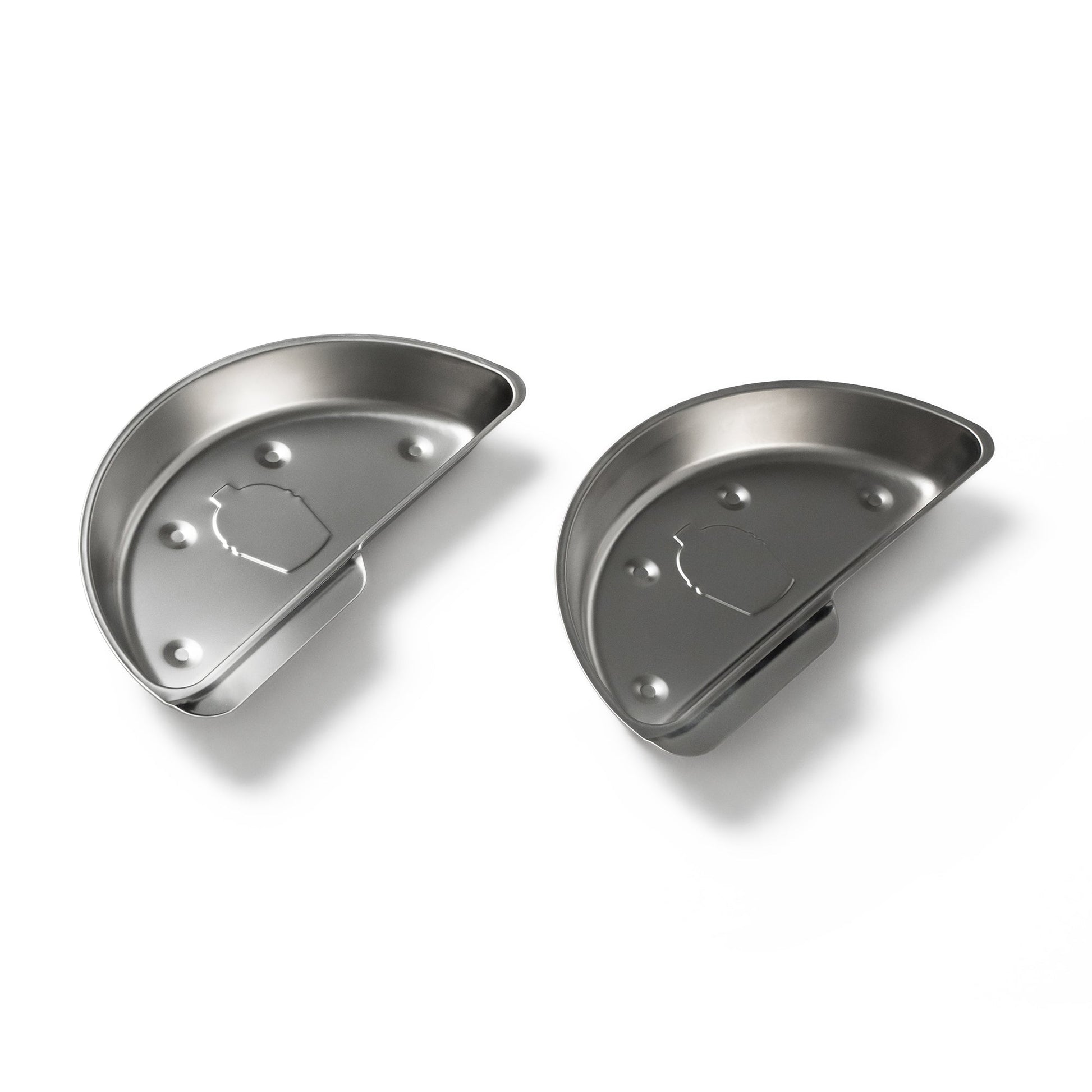 Two stainless steel corner brackets on a white background