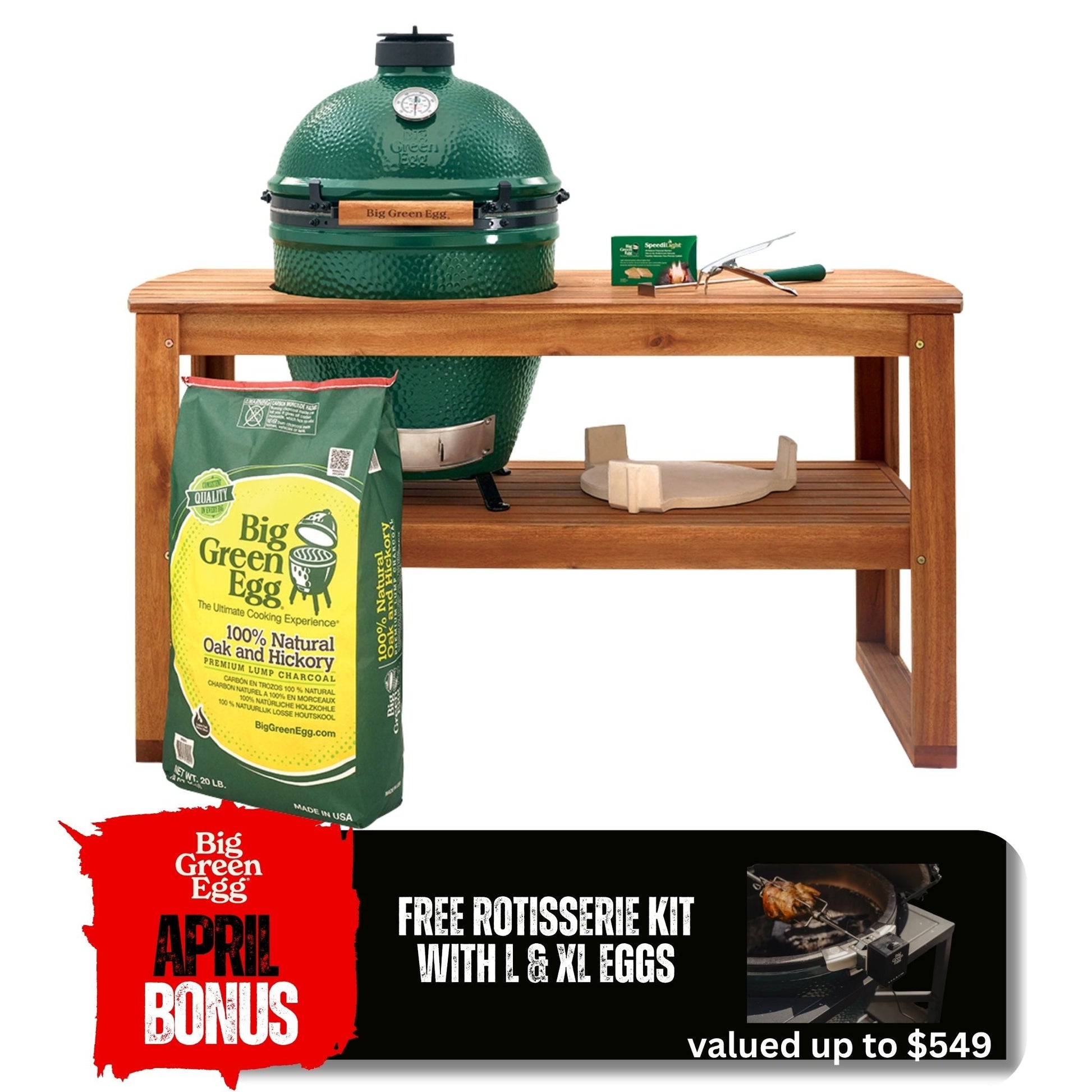 Big Green Egg 'Large Acacia Table Bundle' - Smoked Bbq Co