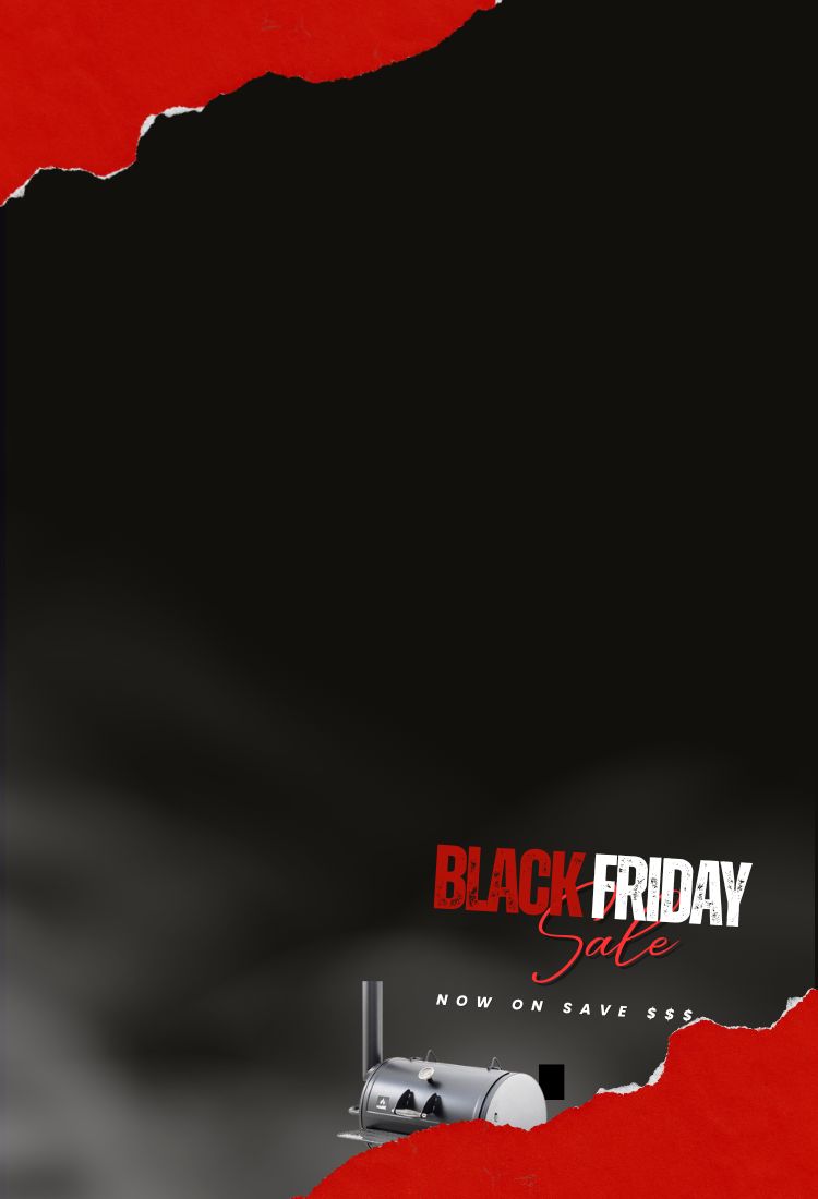 Black Friday sale advertisement with a hark bbq smoker on a black background