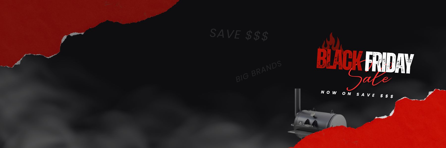 Black Friday sale banner with red and white text on a dark background