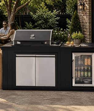Bosston Bossworx Outdoor Kitchen with Black Stainless Steel 4 Burner BBQ & Fridge - Smoked BBQ Co.