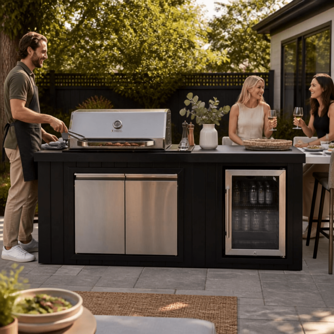 Bosston Bossworx Outdoor Kitchen with Stainless Steel 4 Burner BBQ & Fridge - Smoked BBQ Co.