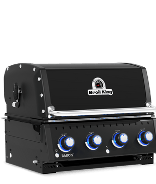 A black outdoor gas grill with a lid featuring the 'Grill Boss' logo, shown on a solid white background.