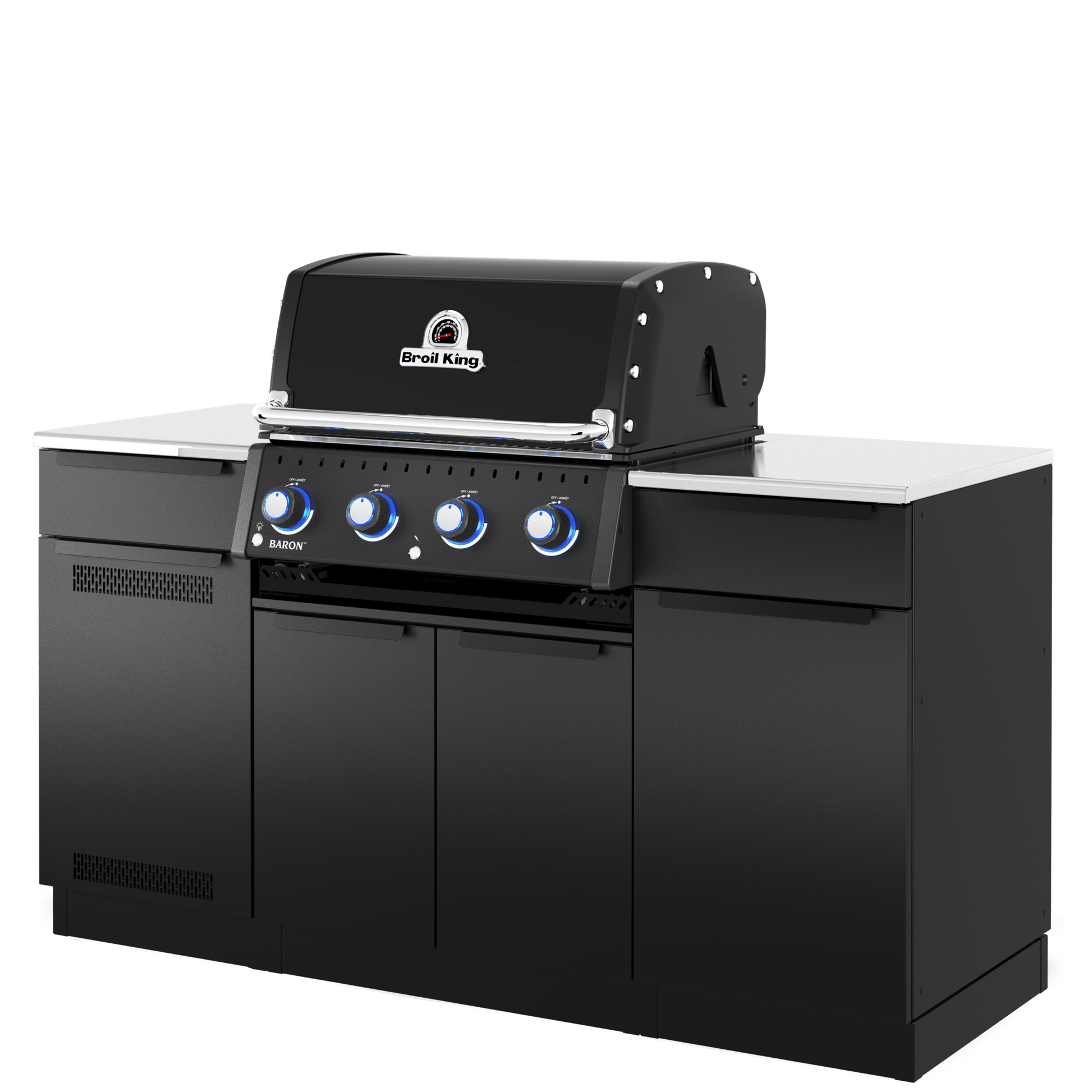 Black outdoor grill with brand logo on a white background