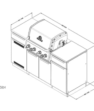 Technical drawing of a barbecue grill with dimensions