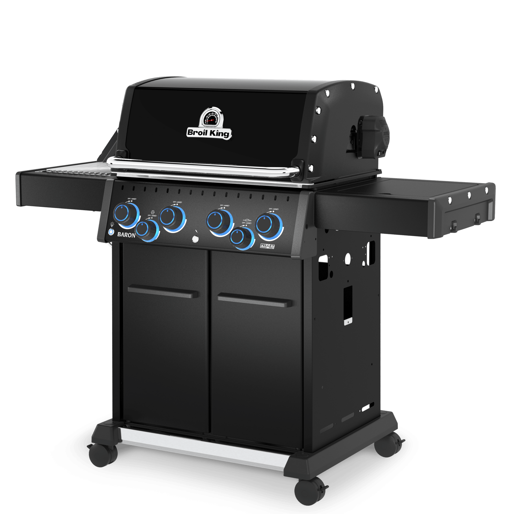 Black grill with brand logo on a white background