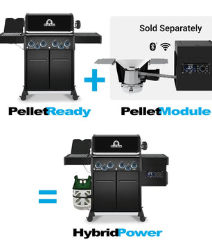 Grill with Pellet Ready and Pellet Module components on a white background