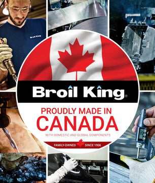 Collage of Broil King brand images with a prominent Canadian flag and text about manufacturing in Canada.