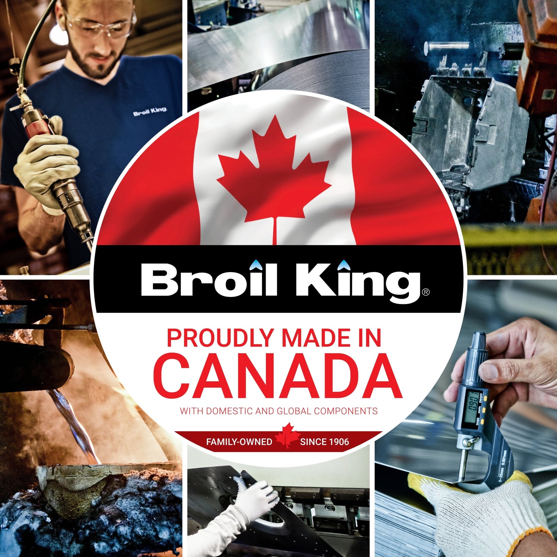 Collage of Broil King brand images with a prominent Canadian flag and text about manufacturing in Canada.