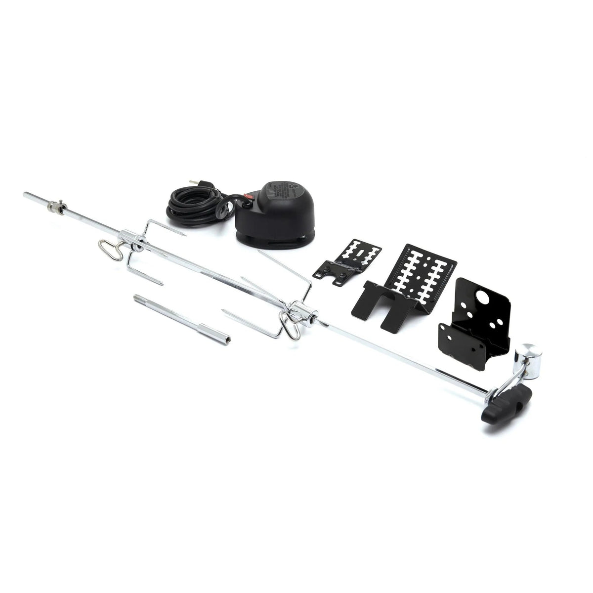 A chrome metal boat radar reflector antenna kit with mounting brackets, a black wiring harness, and a black dome-shaped receiver, displayed on a clean white background.