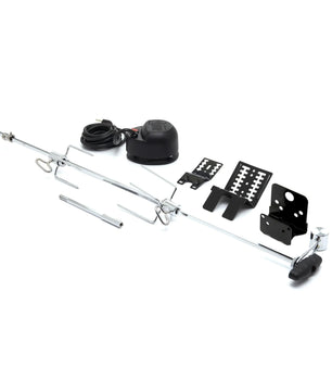 A chrome metal boat radar reflector antenna kit with mounting brackets, a black wiring harness, and a black dome-shaped receiver, displayed on a clean white background.