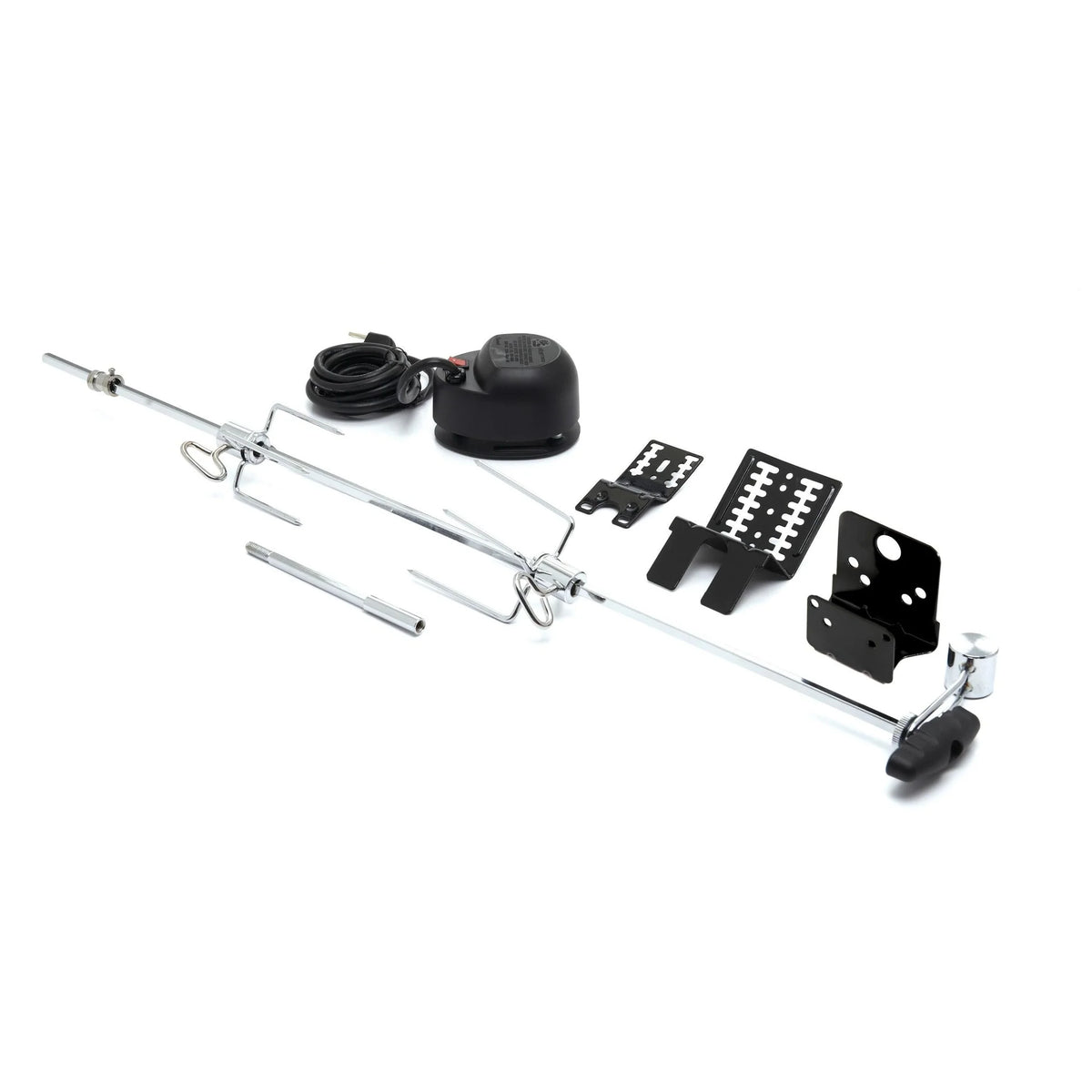A chrome metal boat radar reflector antenna kit with mounting brackets, a black wiring harness, and a black dome-shaped receiver, displayed on a clean white background.
