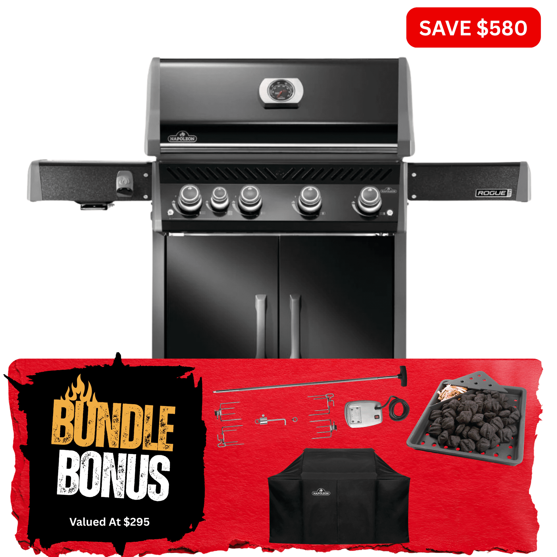 Napoleon Rogue Pro 525 Black 4 Burner BBQ with Infrared Sideburner - Smoked Bbq Co