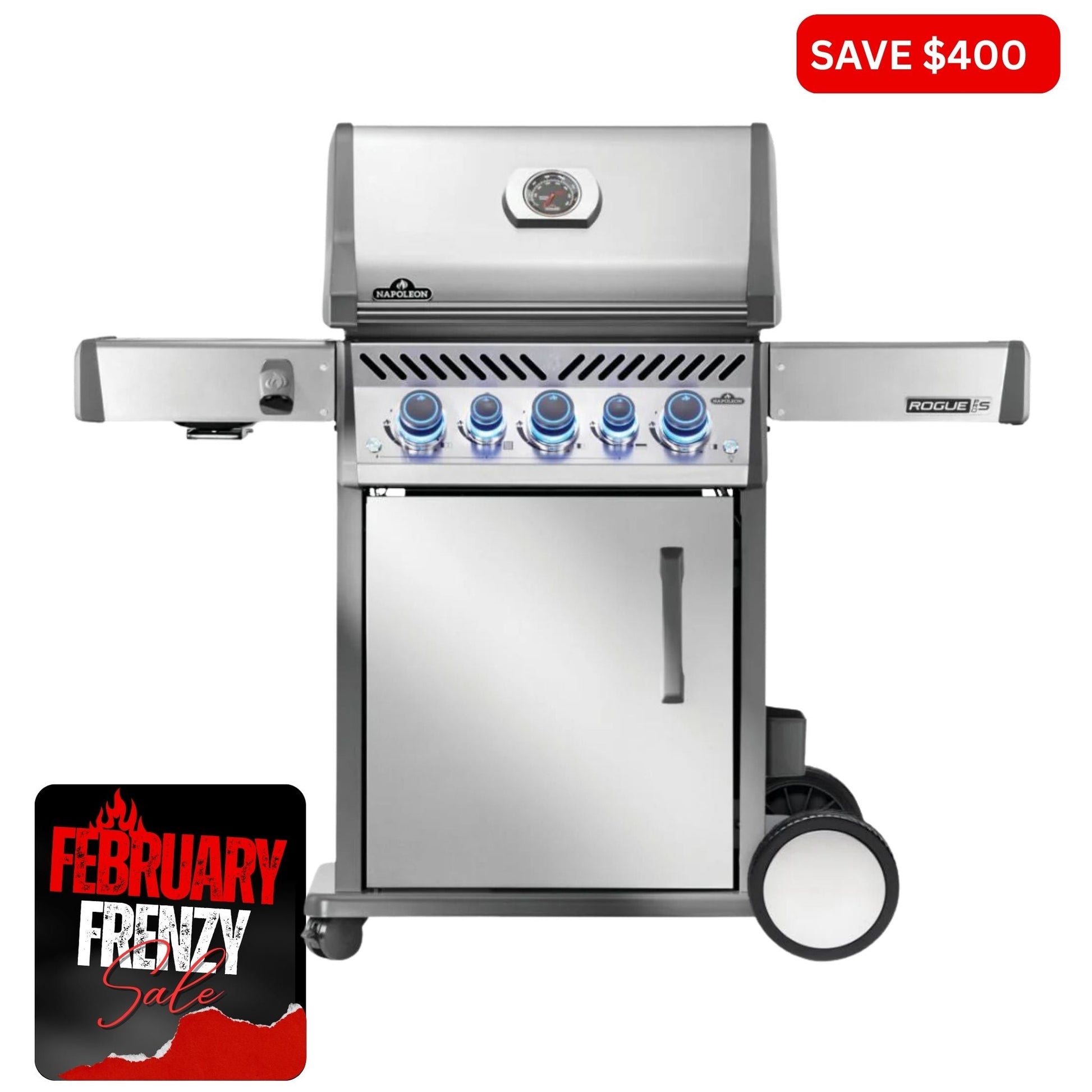 Napoleon Rogue Pro - S 425 SS 3 Burner BBQ with Infrared Sideburner - Smoked Bbq Co
