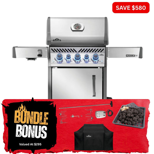 Napoleon Rogue Pro - S 425 SS 3 Burner BBQ with Infrared Sideburner - Smoked Bbq Co