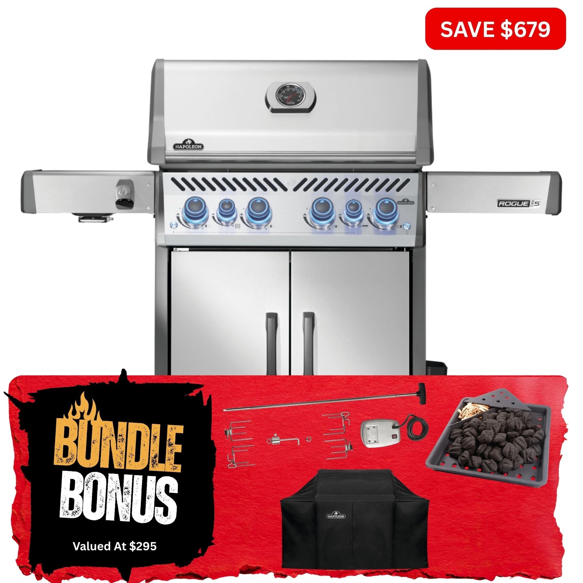 Napoleon Rogue Pro - S 525 SS 4 Burner BBQ with Infrared Sideburner - Smoked Bbq Co