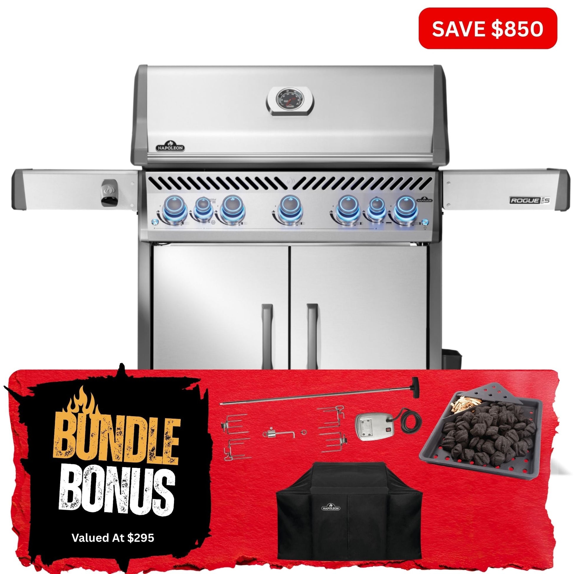 Napoleon Rogue Pro - S 625 SS 5 Burner BBQ with Infrared Sideburner - Smoked Bbq Co
