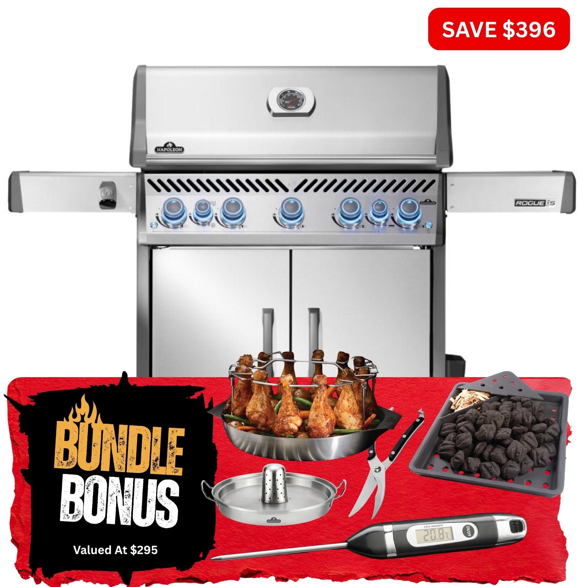 Napoleon Rogue Pro - S 625 SS 5 Burner BBQ with Infrared Sideburner - Smoked Bbq Co